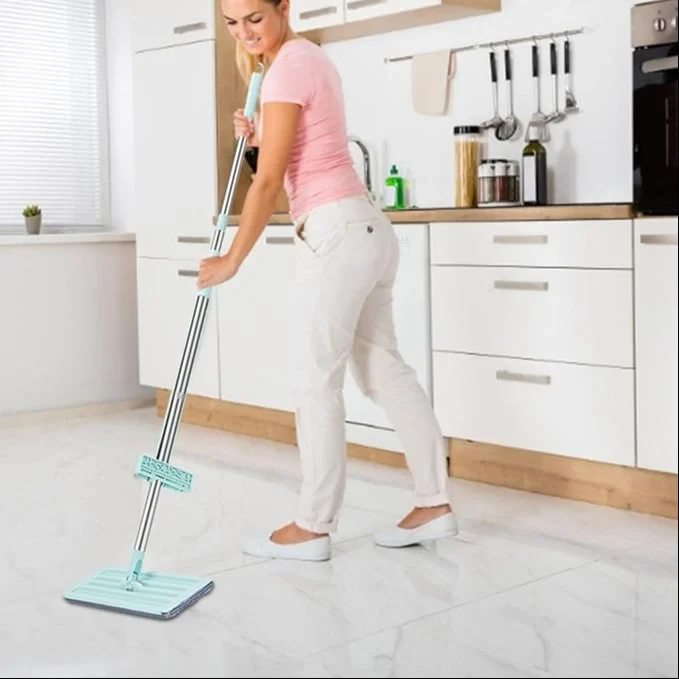 Hands-Free Flat Mop with Microfiber Head – Easy Wring & Reusable Floor Cleaner
