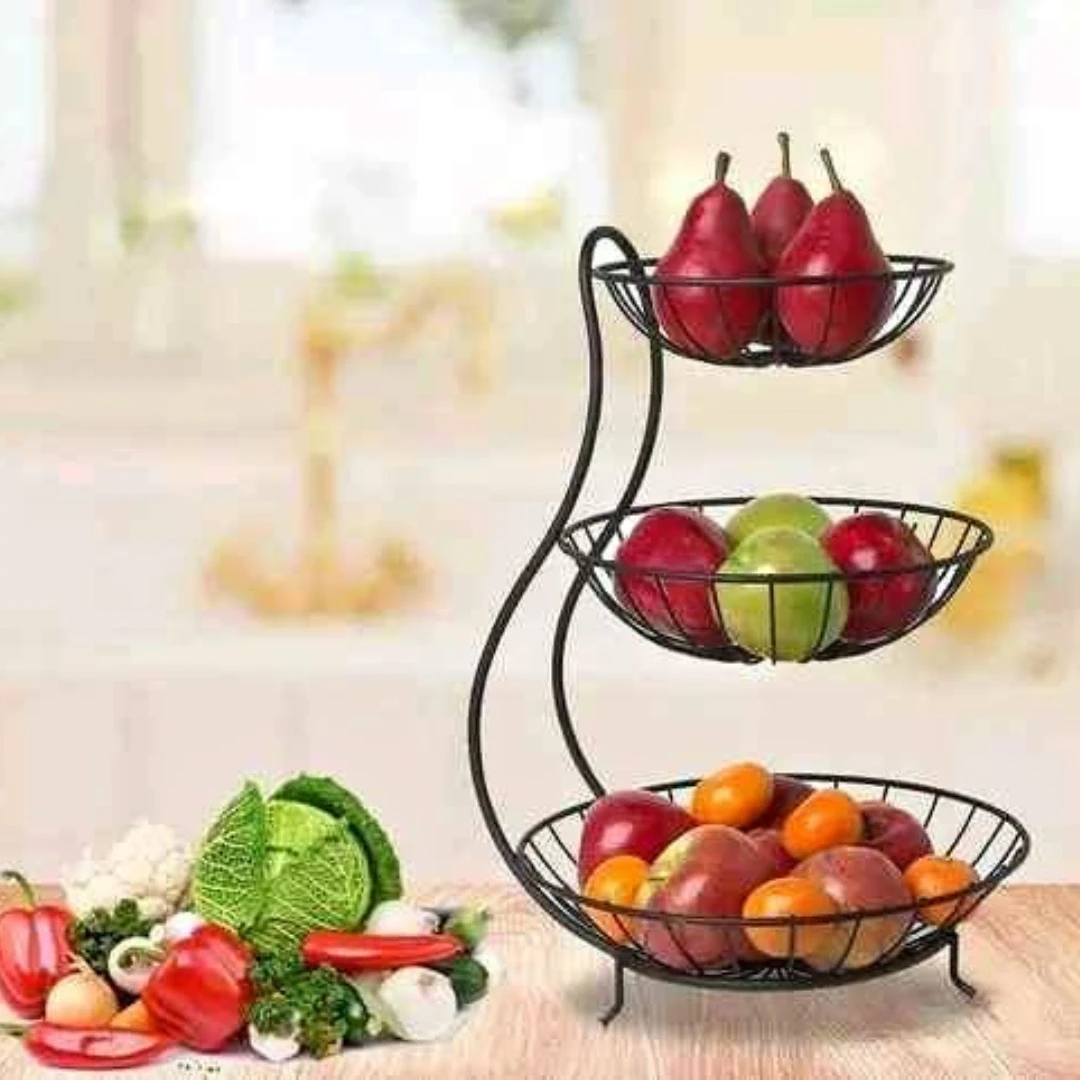 Three Tier Fruit Basket – 3-Layer Metal Kitchen Organizer for Fruits & Vegetables in BD