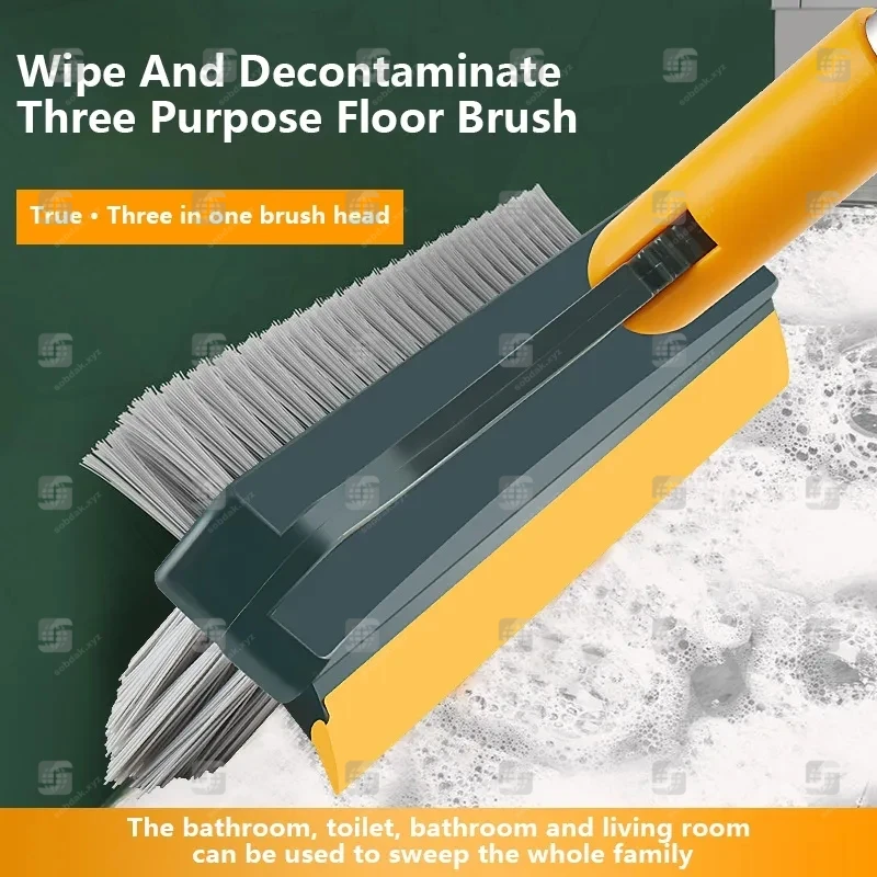 3 In 1 Floor Scrub Brush with Handle & Wiper – Multipurpose Cleaning Brush for Bathroom & Tiles