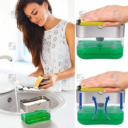 2-in-1 Liquid Soap Dispenser with Sponge Holder – Manual Pumping Design for Kitchen Use