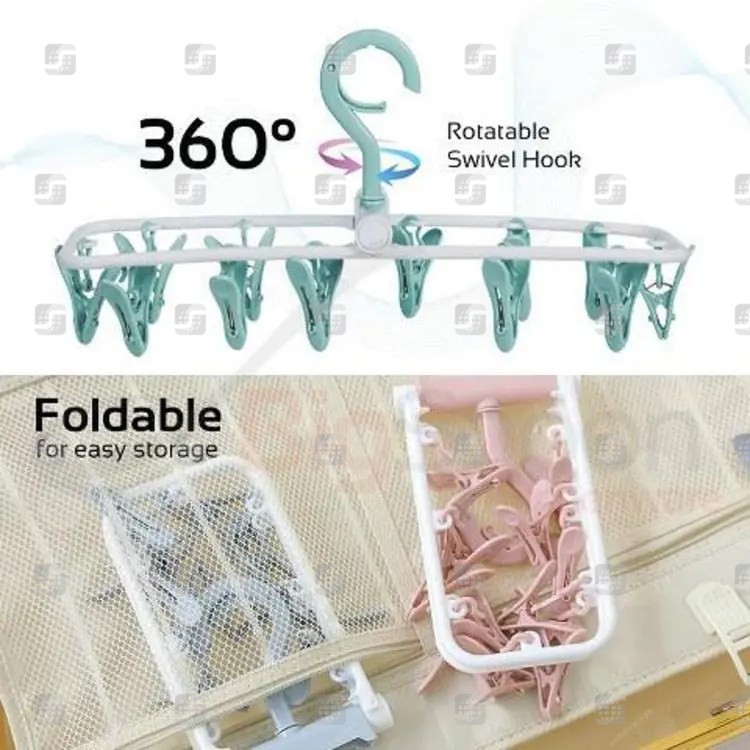 12 Clip Folding Drying Rack – Multi-Functional Foldable Clothes Hanger for Socks & Underwear